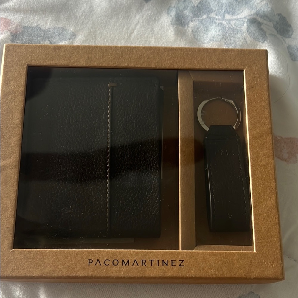 Black Wallet and Keychain Set